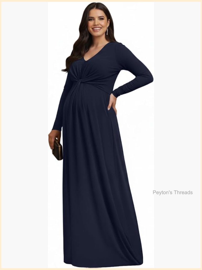 Long Sleeve Flowy Maternity Maxi Dress V-Neck